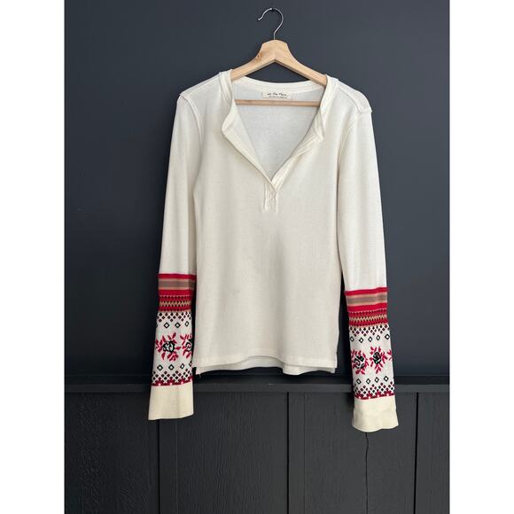 Free People Mikah Notch Neck Top Thermal Long Sleeve Cream Size Large - Picture 4 of 13